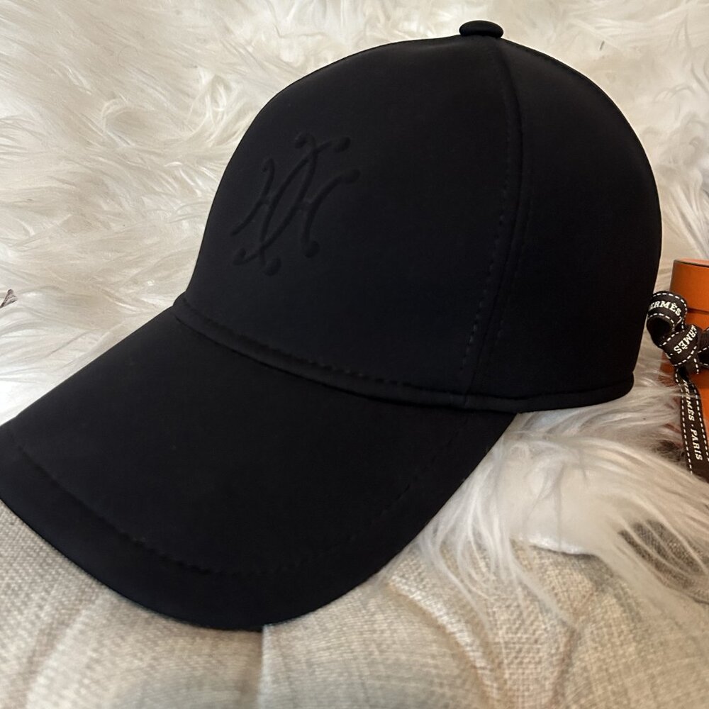 Hermes Embossed Cap/Baseball Hat-Black, Medium